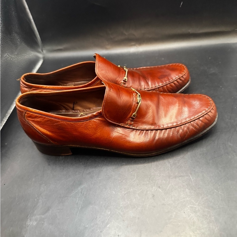 Vtg Florsheim Designer Collection Mens 11 D Brown Chestn All Leather Dress Shoes